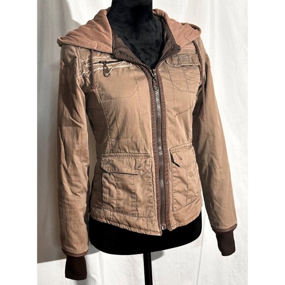 Billabong Jacket, Brown, Zipper, Distressed, Hood, Size Small - Picture 1 of 15